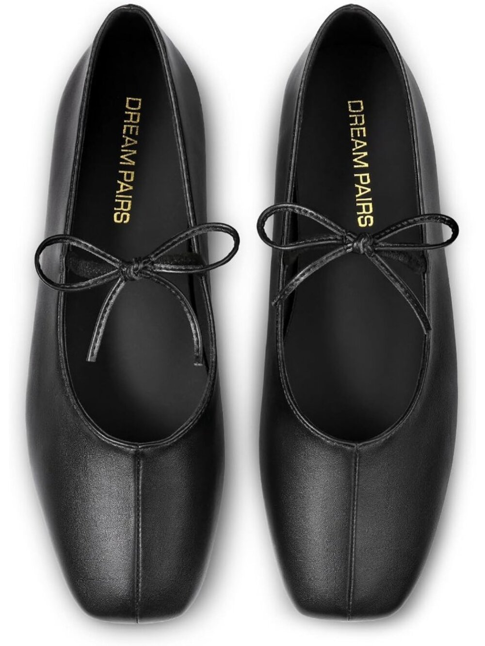 Women All Black Square Toe Slip On Ballet Flat With Bow Comfortable Casual Shoes